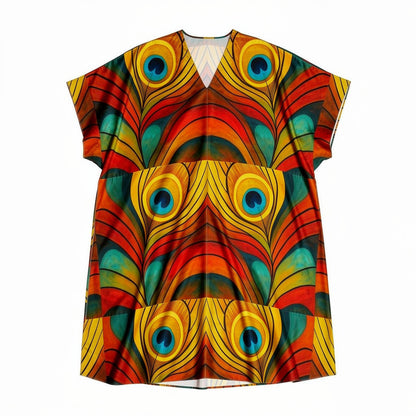 Caftan Yellow Peacock Feather in Lightweight Organic Cotton Voile