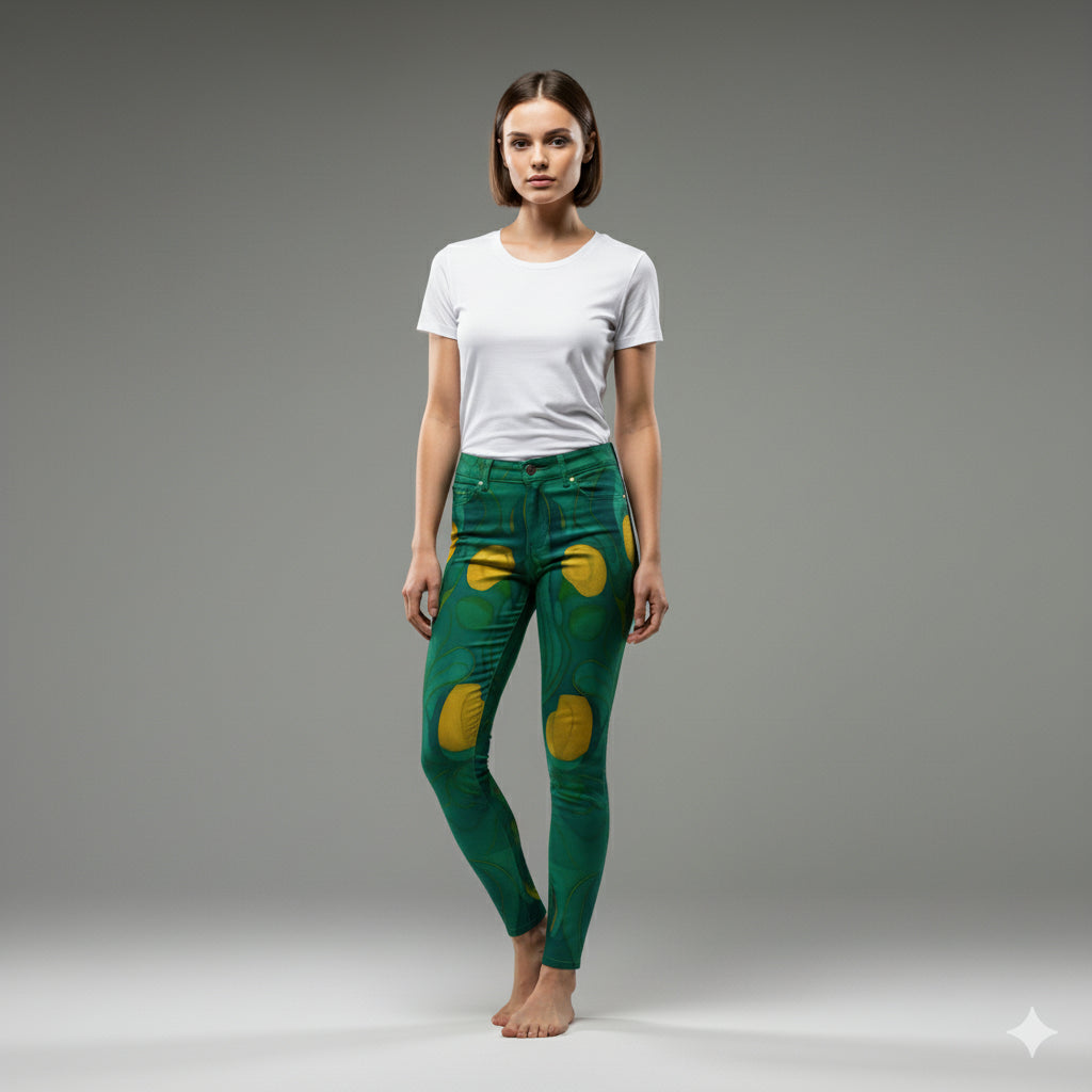 Skinny Jeans Yellow Flowers — Slim Jeans in Heavyweight Stretch Cotton Denim