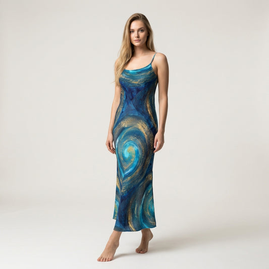 Bias Slip Dress in Monochrome Botanical Print