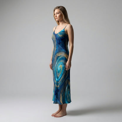 Bias Slip Dress in Monochrome Botanical Print