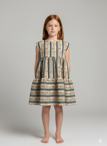 Girl Floral Stripe Corduroy Dress