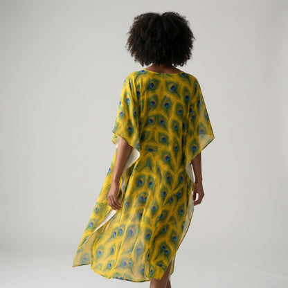 Caftan Yellow Flowers in Organic Cotton Voile