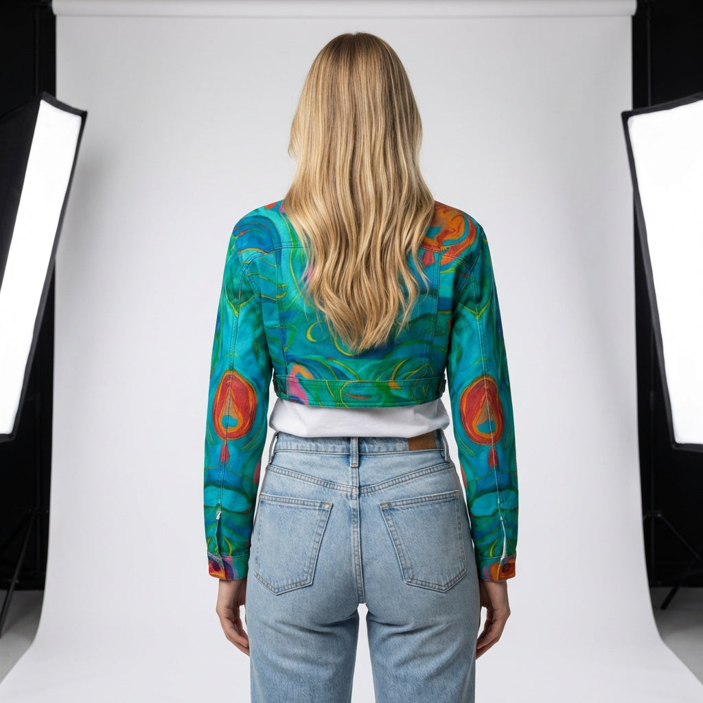 Cropped Jean Cotton Jacket Floral Swamp