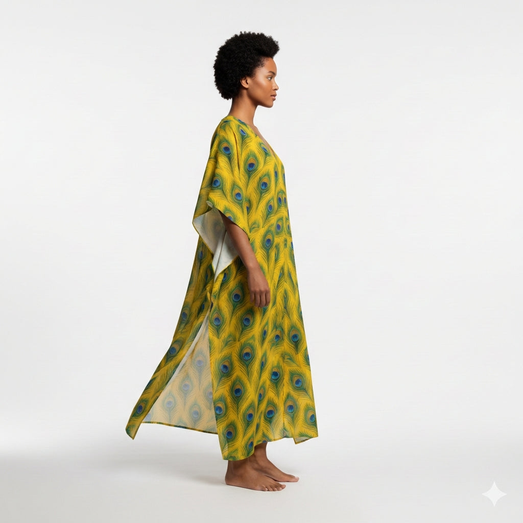Caftan Yellow Flowers in Organic Cotton Voile