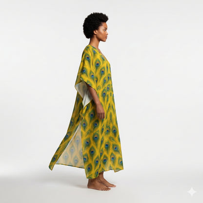 Caftan Yellow Flowers in Organic Cotton Voile