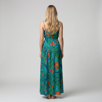 Maxi Dress with Waist Tie Floral Swamp
