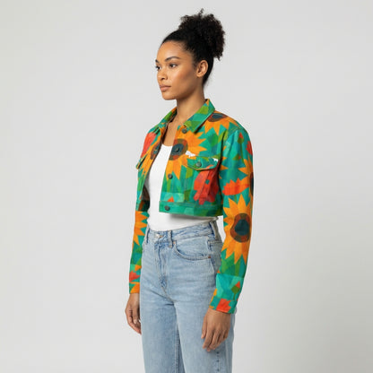 Cropped Jean Cotton Jacket Sunflowers