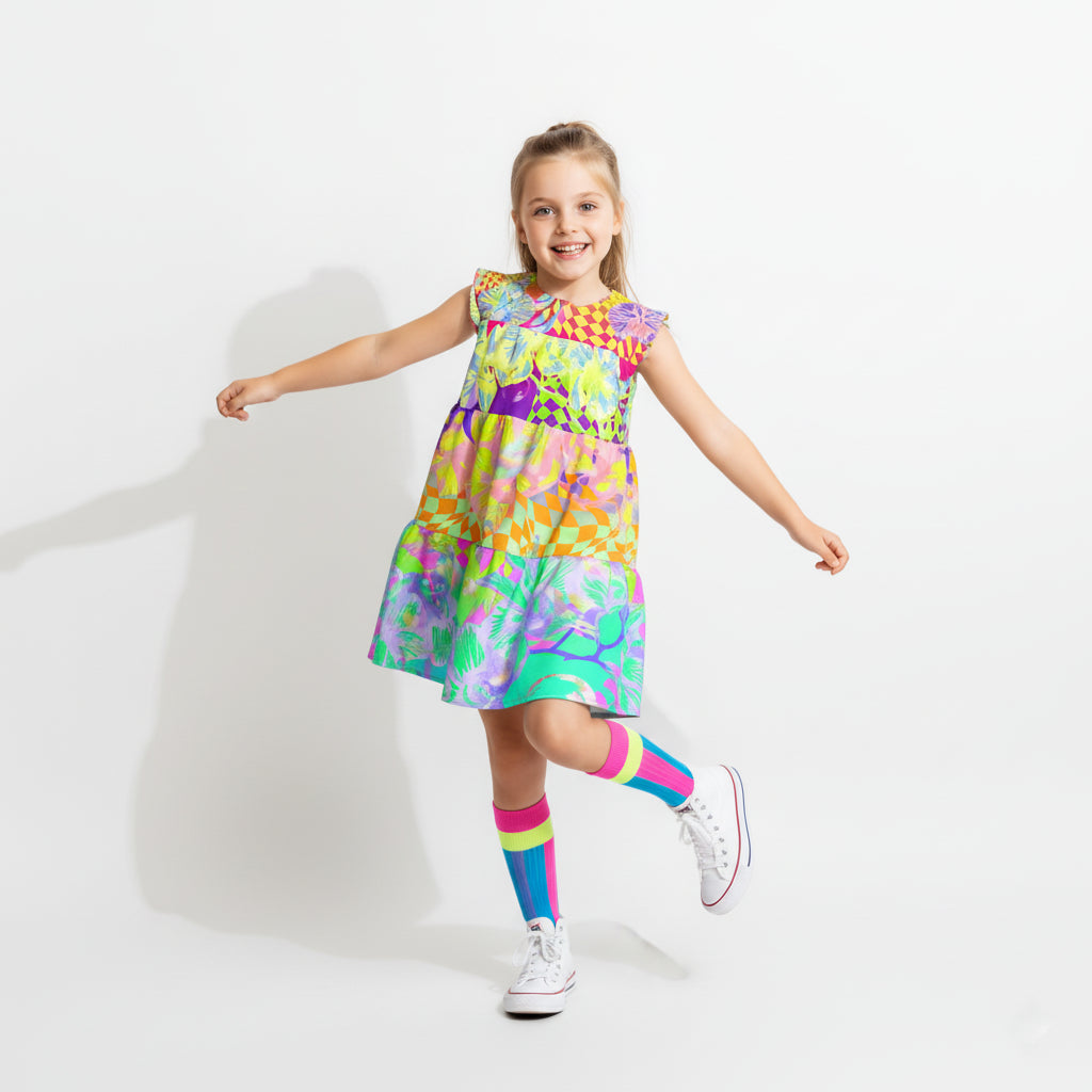 kid's Orchid Check Tiered Dress