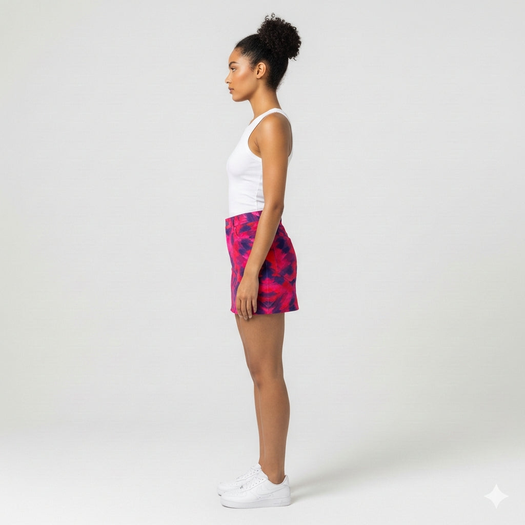 Cropped Denim Mini Skirt Pink Paint