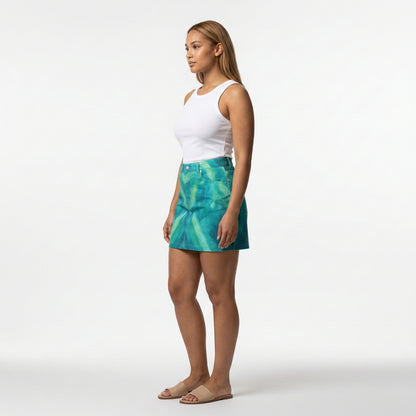 Denim Mini Skirt Turquoise Watercolors