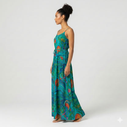 Maxi Dress with Waist Tie Floral Swamp