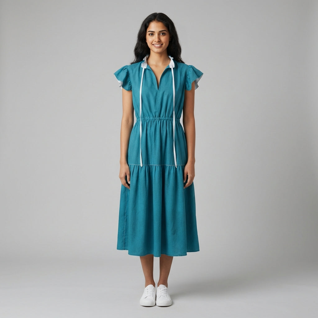 CB - Bondi Ruffle Sleeve Dress in Lightweight Cotton Poplin