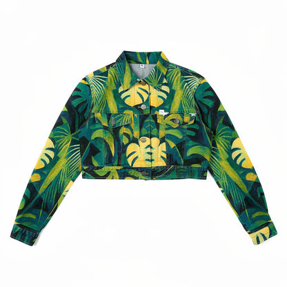 Cropped Jean Cotton Jacket Green Leaves