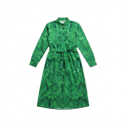 Button Front Shirt Dress Dark Green Noodles