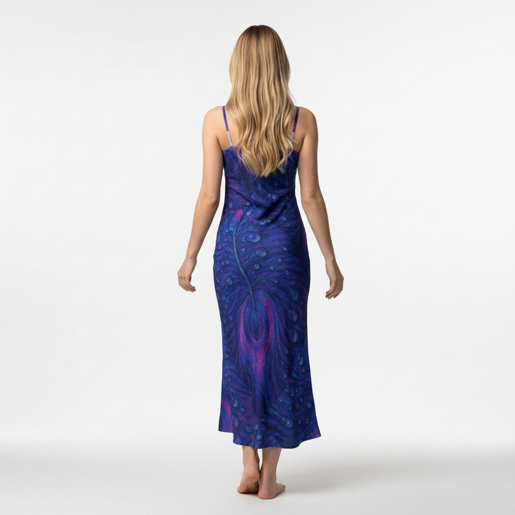 Bias Slip Dress Blue Blue Peacock Feather