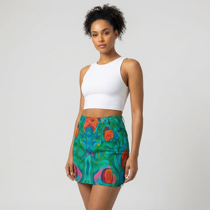 Denim Mini Skirt Floral Swamp