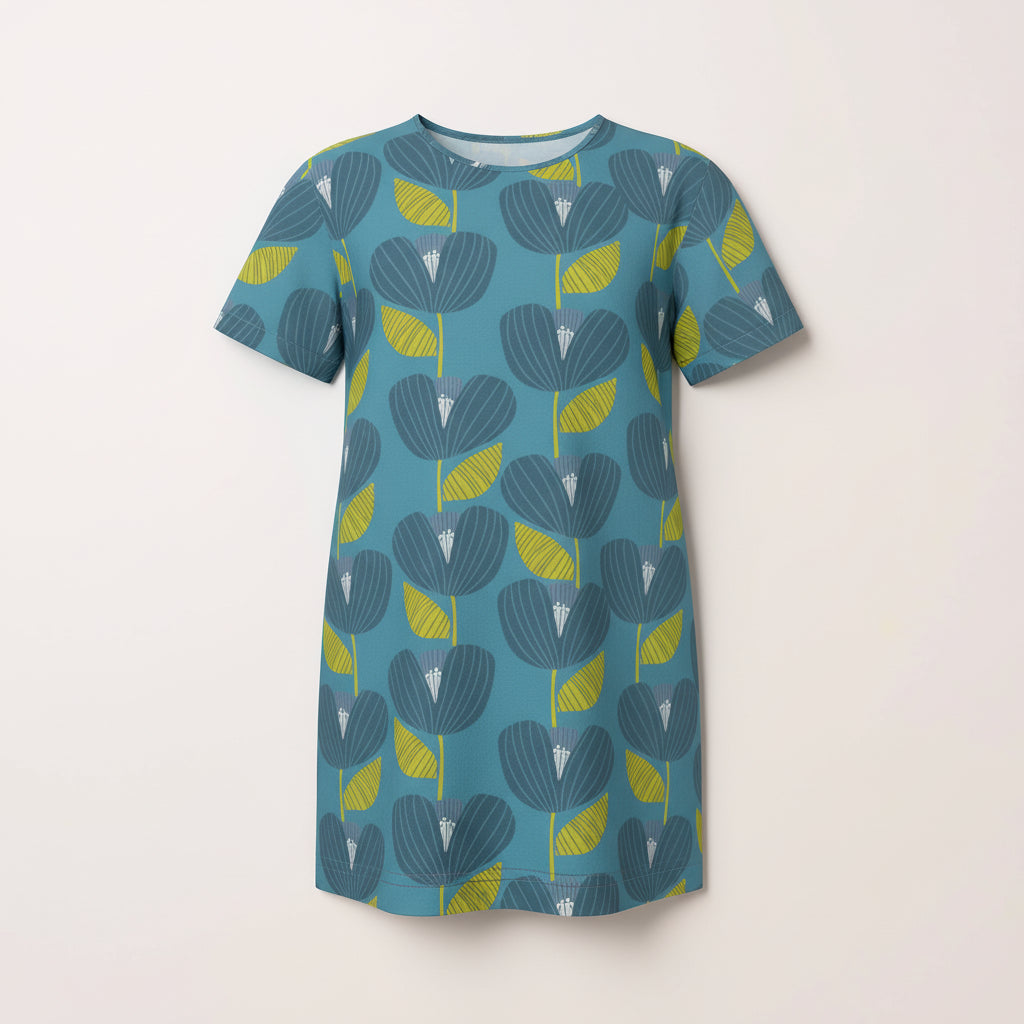 Little Lizzie T-shirt Dress - Blue Poppy