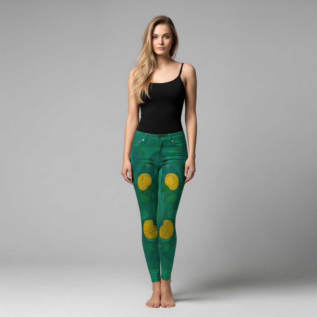 Skinny Jeans Yellow Flowers — Slim Jeans in Heavyweight Stretch Cotton Denim