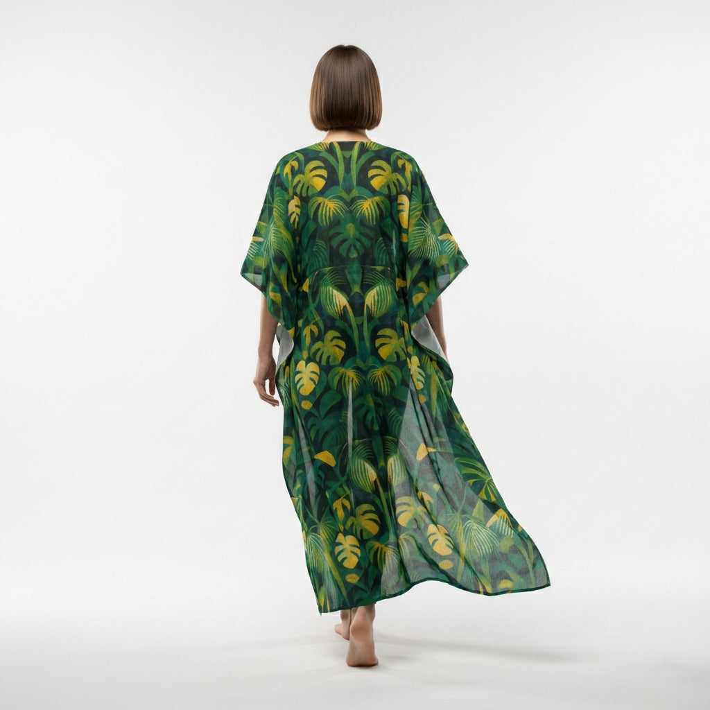 Caftan Green Leaves – Lightweight Organic Cotton Voile