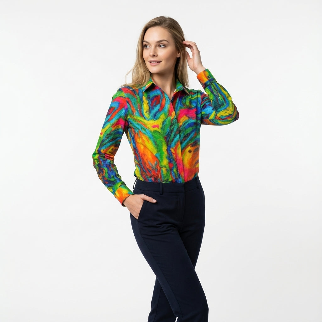 Button Front Shirt in Lightweight Cotton Poplin Green Jungle