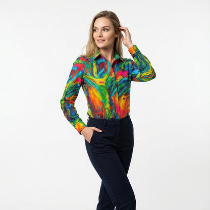 Button Front Shirt in Lightweight Cotton Poplin Green Jungle