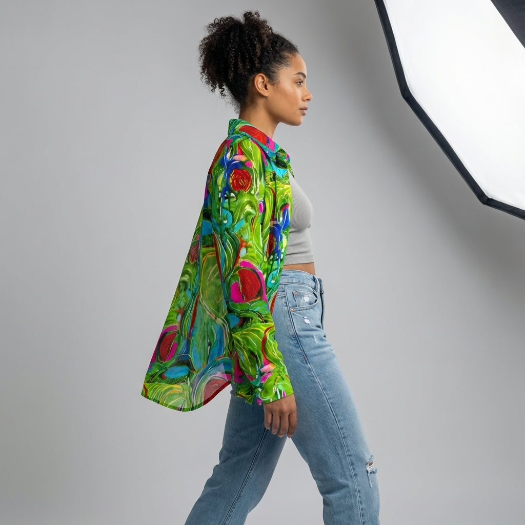 Button Front Shirt Pink Water Lilies