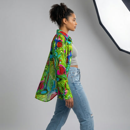 Button Front Shirt Pink Water Lilies