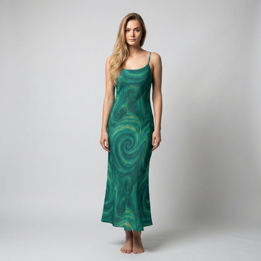 Bias Slip Dress Green Tornado