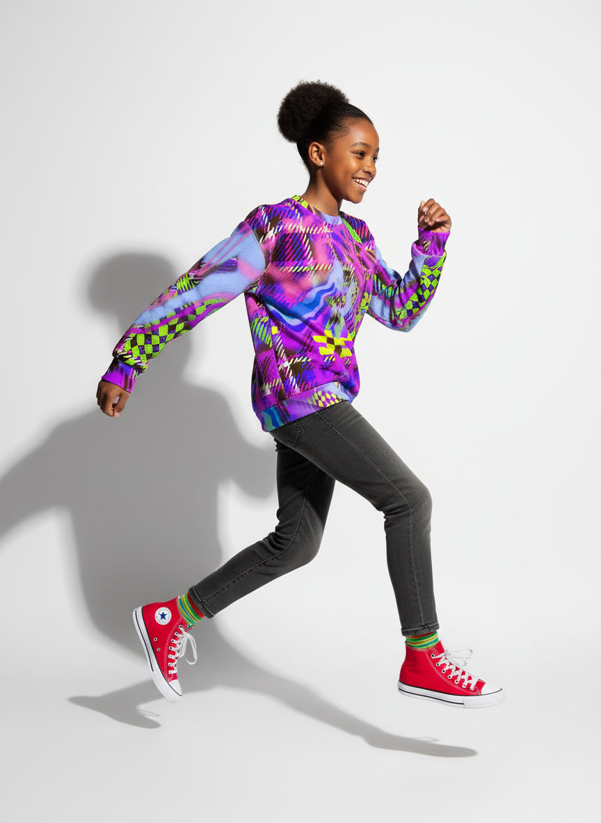 Kid's Chocolate Plaid Scribble Sweatshirt