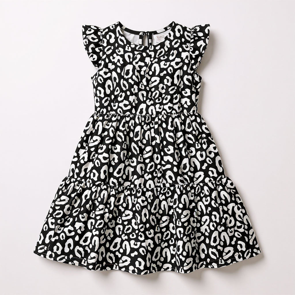 Kid's Ruffle Dress in Black Kitty Cat Dreamer