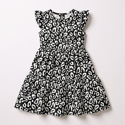 Kid's Ruffle Dress in Black Kitty Cat Dreamer