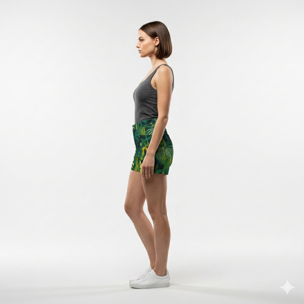 Regular Jean Shorts Green Leaves