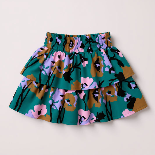 Kid's Smocked Ruffle Skirt in Dini's Teal Floral