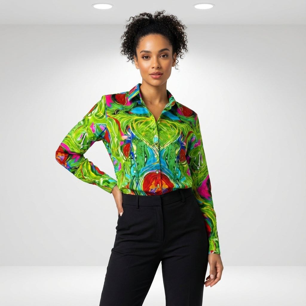 Button Front Shirt Pink Water Lilies