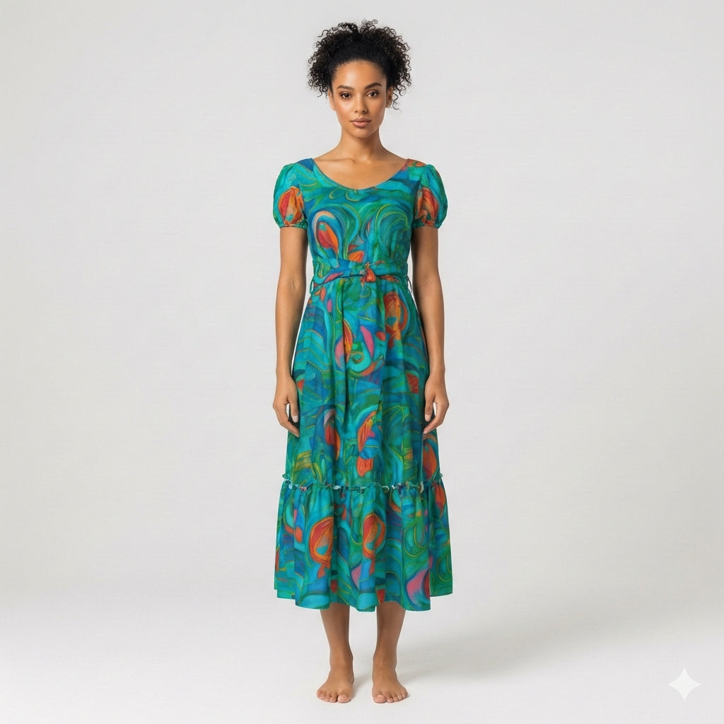 Ruffle Hem Dress Floral Swamp