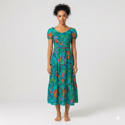 Ruffle Hem Dress Floral Swamp