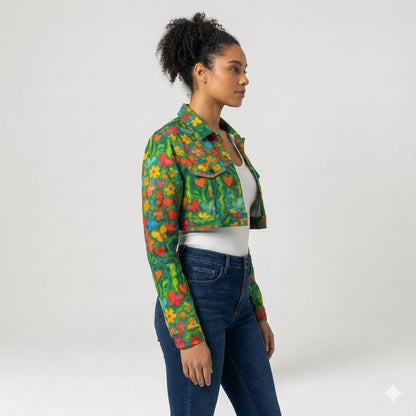 Cropped Jean Cotton Jacket Butterfly Flowers