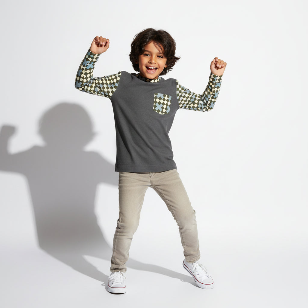 Long Sleeve Pocket T-Shirt in Floral Print Cotton-Spandex Jersey