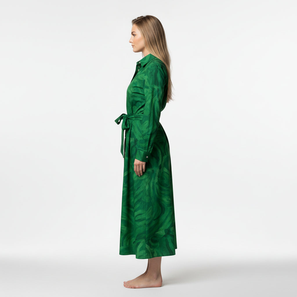 Button Front Shirt Dress Dark Green Noodles