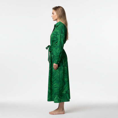 Button Front Shirt Dress Dark Green Noodles