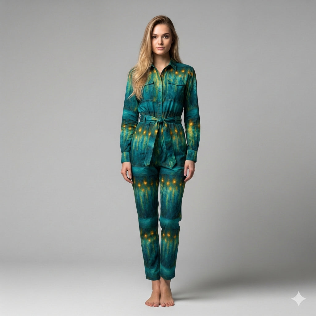 Lightweight Jumpsuit Starlight - Cotton Poplin Button Front