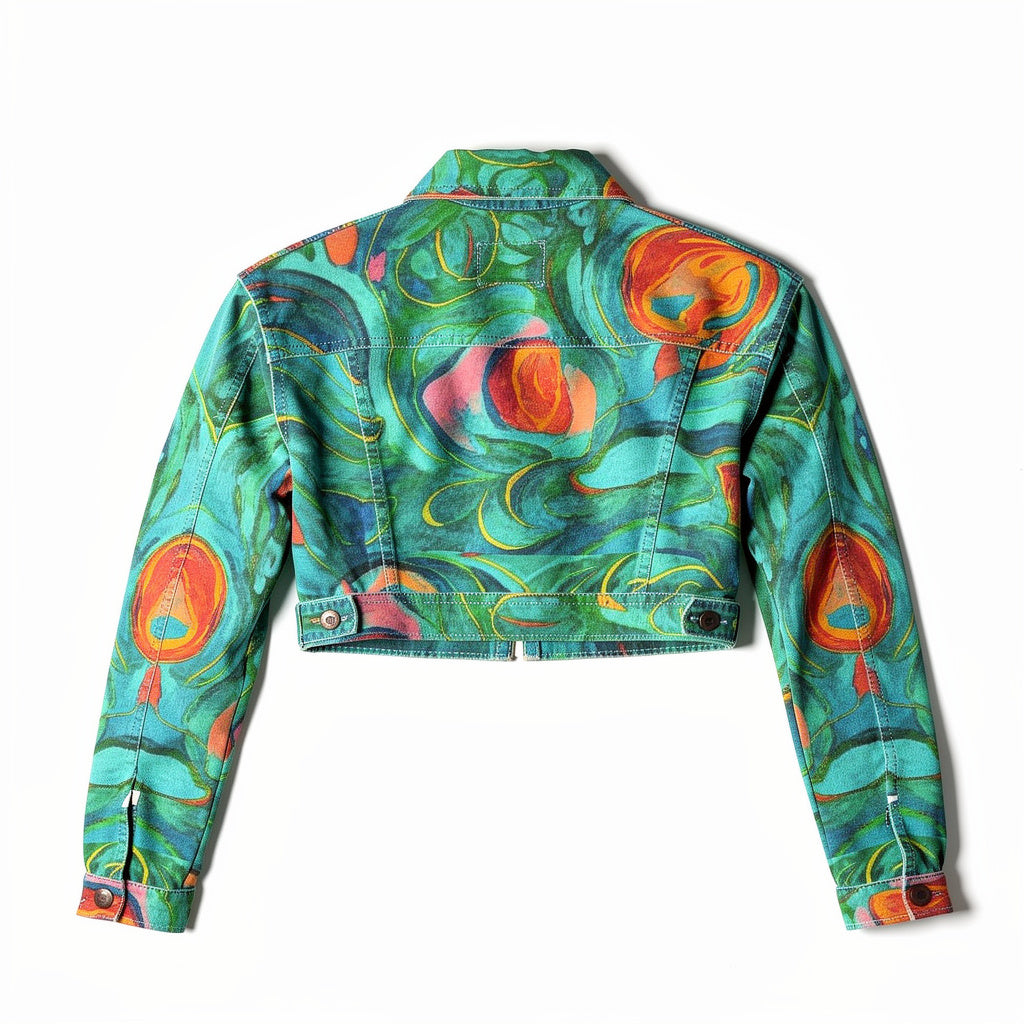 Cropped Jean Cotton Jacket Floral Swamp