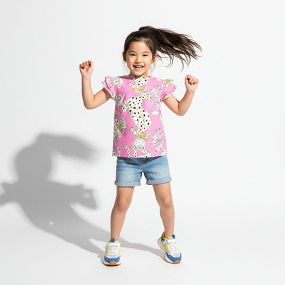 Kid's Ruffled Sleeve Top in Sketching Summer Pink