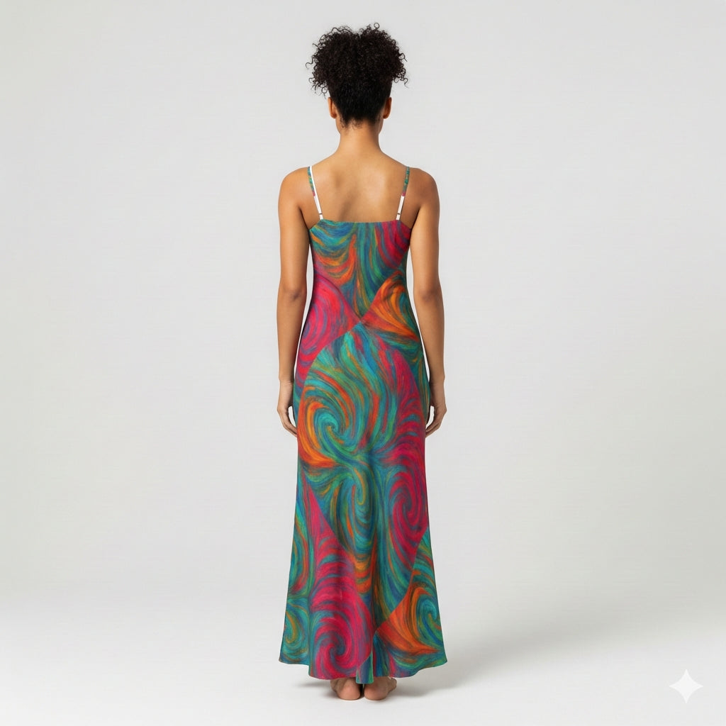Bias Slip Dress Rainbow Swirls