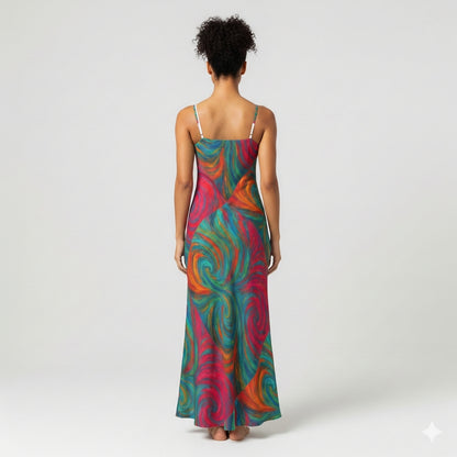Bias Slip Dress Rainbow Swirls
