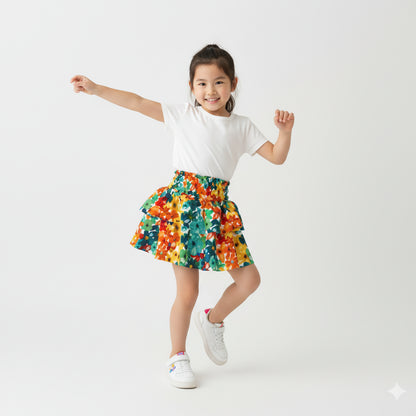 Kid's Smocked Ruffle Skirt in Fleur de Esti