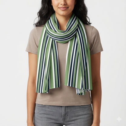 Scarf–Green & Navy Stripe