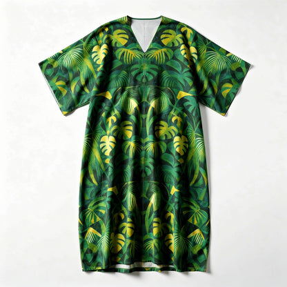 Caftan Green Leaves – Lightweight Organic Cotton Voile