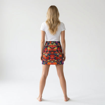 Cropped Denim Mini Skirt Red Flower Bed