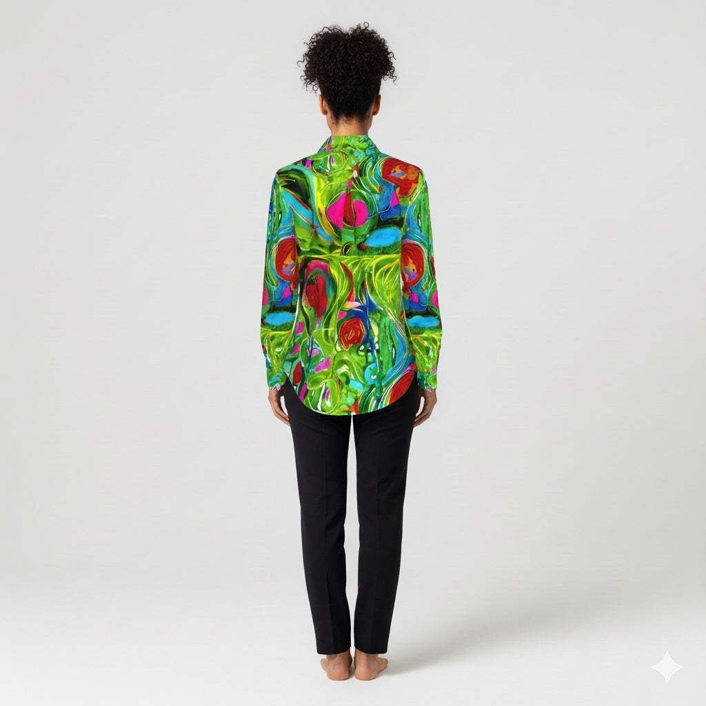Button Front Shirt Pink Water Lilies